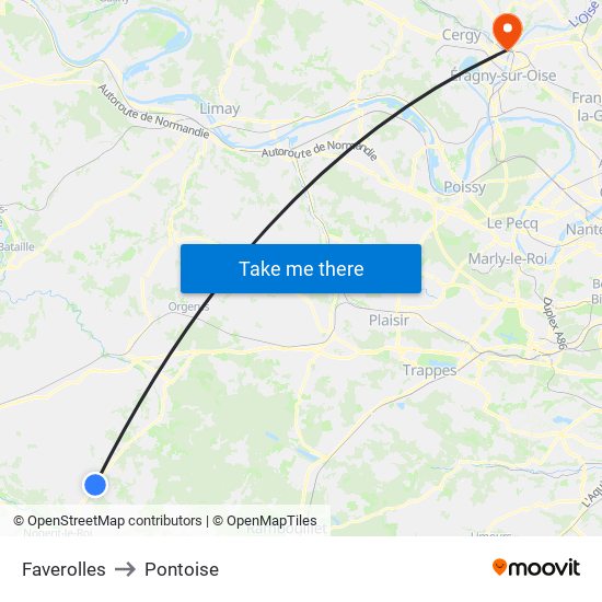 Faverolles to Pontoise map