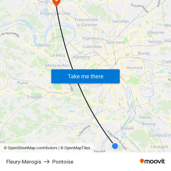 Fleury-Merogis to Pontoise map