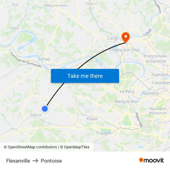 Flexanville to Pontoise map