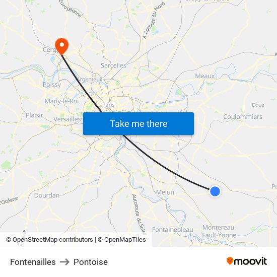 Fontenailles to Pontoise map