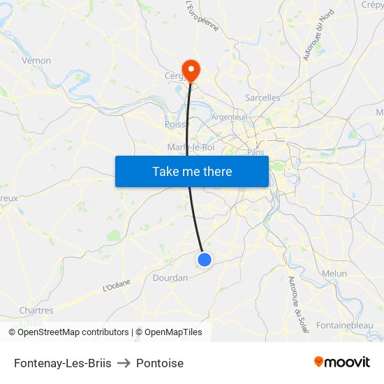 Fontenay-Les-Briis to Pontoise map
