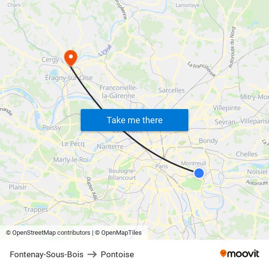 Fontenay-Sous-Bois to Pontoise map