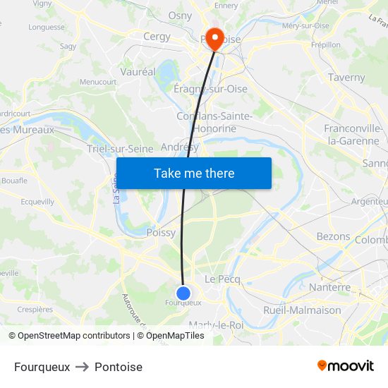 Fourqueux to Pontoise map