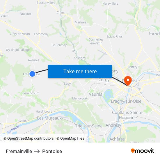 Fremainville to Pontoise map