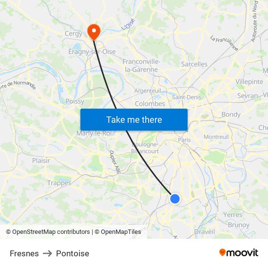 Fresnes to Pontoise map
