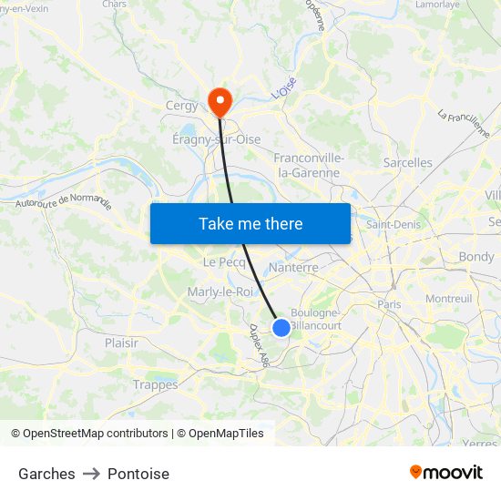 Garches to Pontoise map