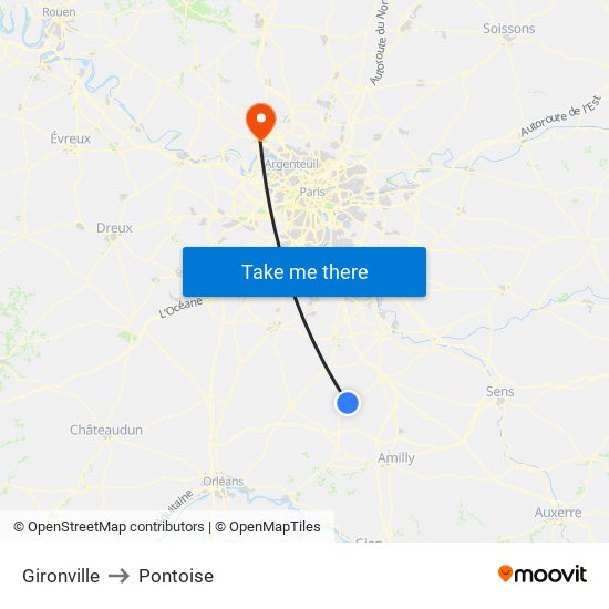 Gironville to Pontoise map