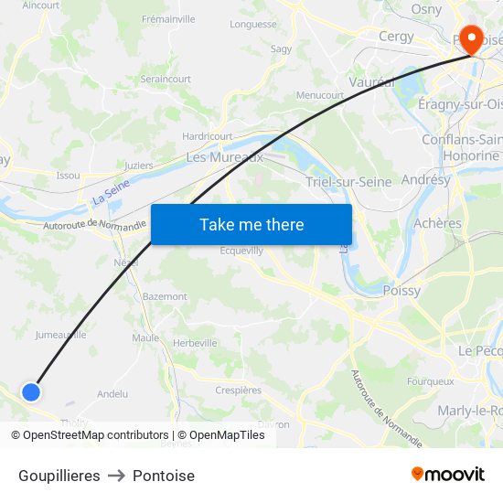 Goupillieres to Pontoise map