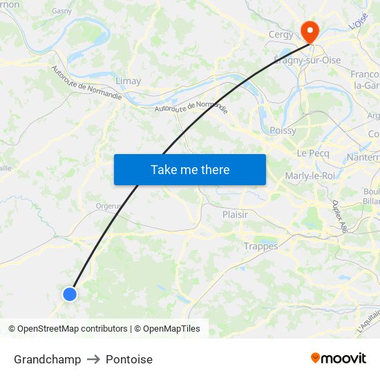 Grandchamp to Pontoise map