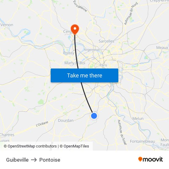 Guibeville to Pontoise map