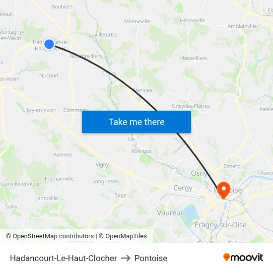 Hadancourt-Le-Haut-Clocher to Pontoise map