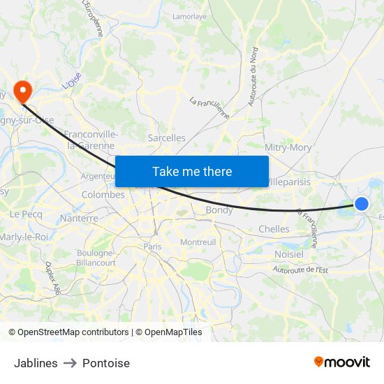 Jablines to Pontoise map