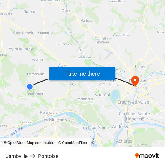 Jambville to Pontoise map