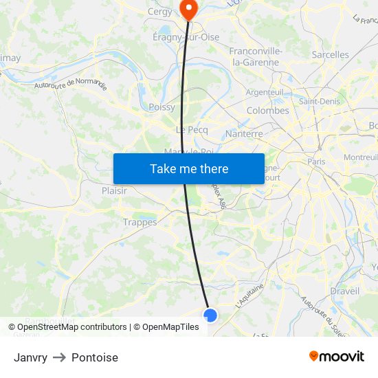 Janvry to Pontoise map
