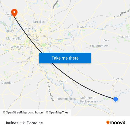 Jaulnes to Pontoise map