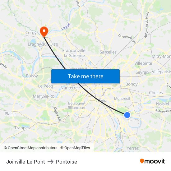 Joinville-Le-Pont to Pontoise map