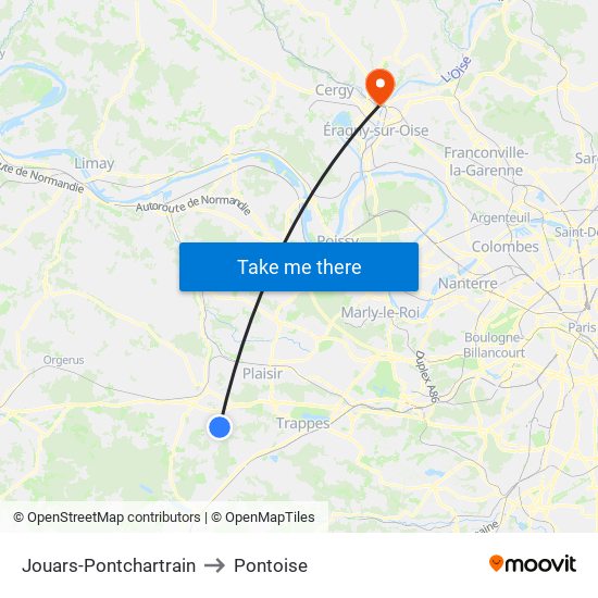 Jouars-Pontchartrain to Pontoise map