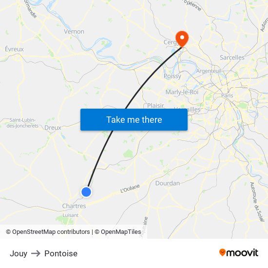 Jouy to Pontoise map