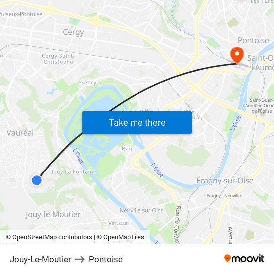 Jouy-Le-Moutier to Pontoise map