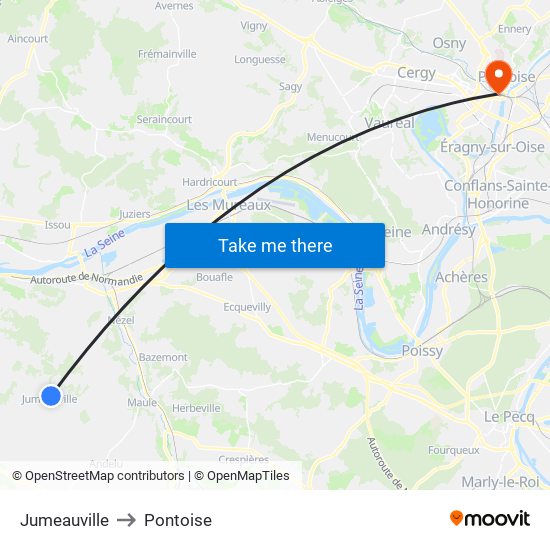 Jumeauville to Pontoise map