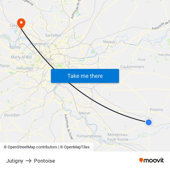 Jutigny to Pontoise map