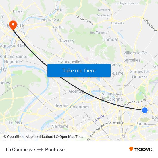 La Courneuve to Pontoise map