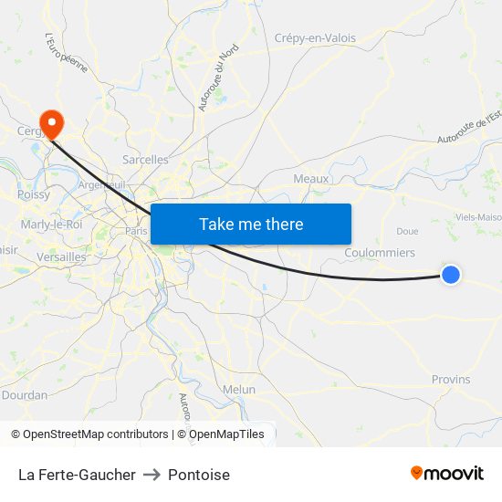 La Ferte-Gaucher to Pontoise map