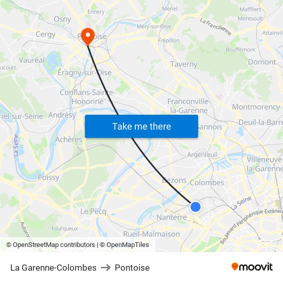 La Garenne-Colombes to Pontoise map