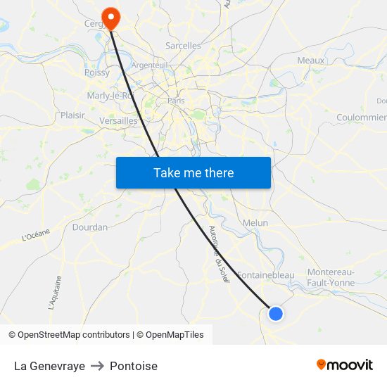 La Genevraye to Pontoise map