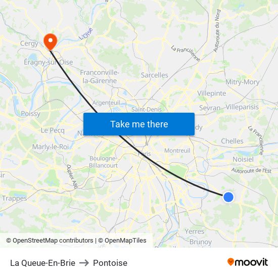 La Queue-En-Brie to Pontoise map