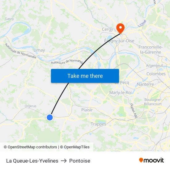 La Queue-Les-Yvelines to Pontoise map