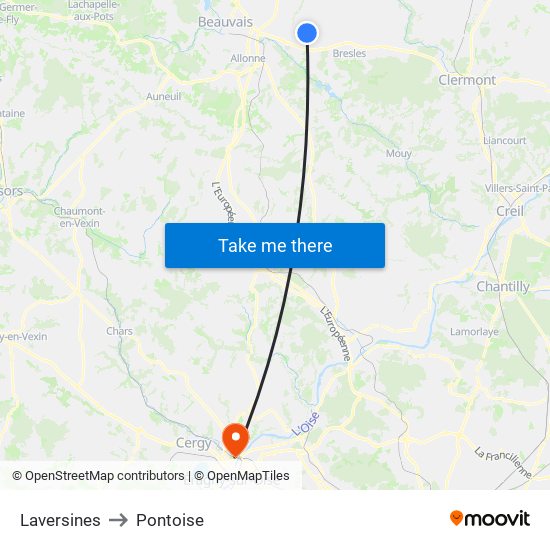 Laversines to Pontoise map