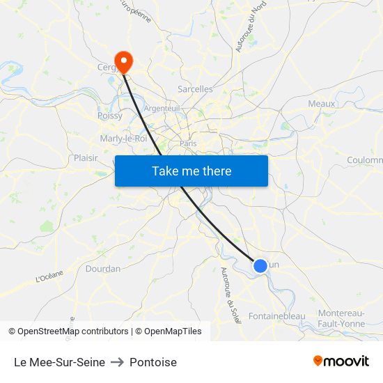 Le Mee-Sur-Seine to Pontoise map