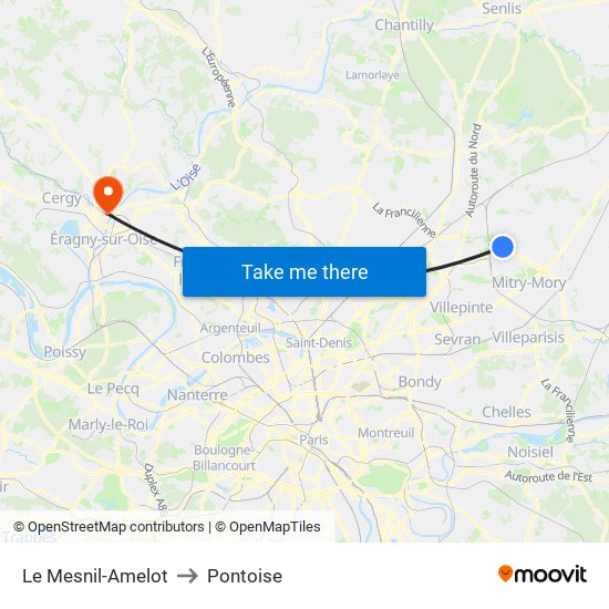 Le Mesnil-Amelot to Pontoise map