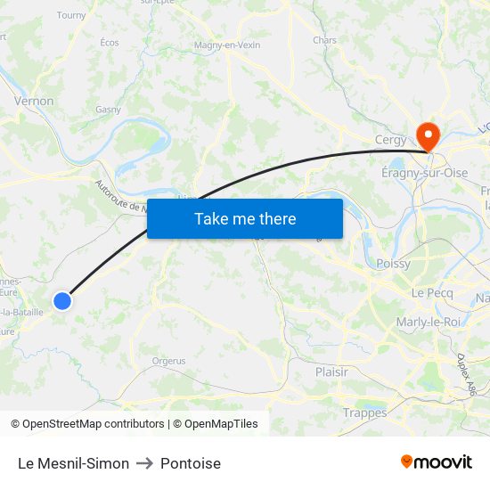 Le Mesnil-Simon to Pontoise map