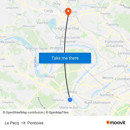 Le Pecq to Pontoise map