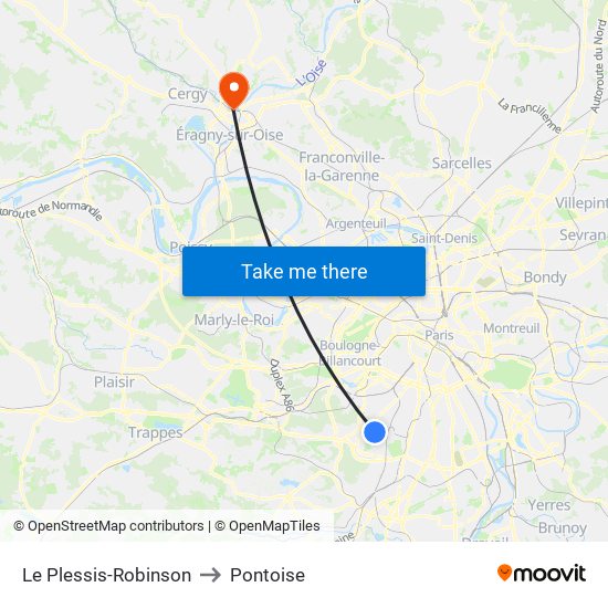 Le Plessis-Robinson to Pontoise map