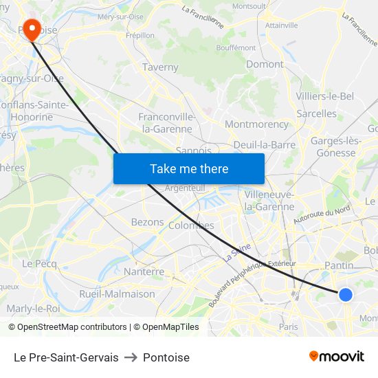 Le Pre-Saint-Gervais to Pontoise map