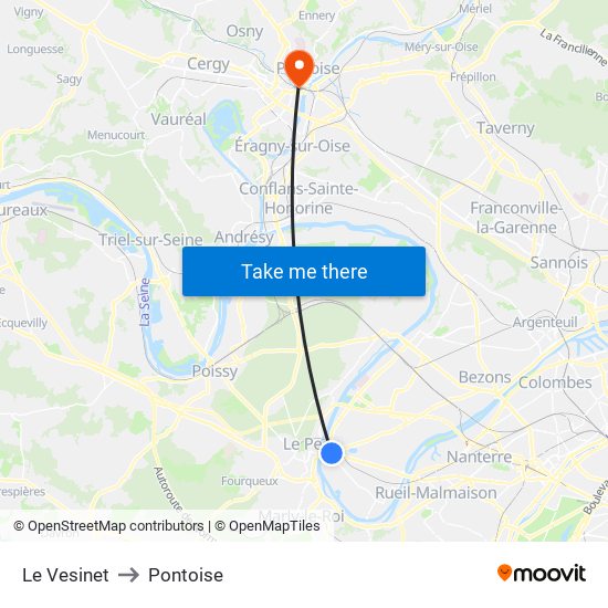 Le Vesinet to Pontoise map