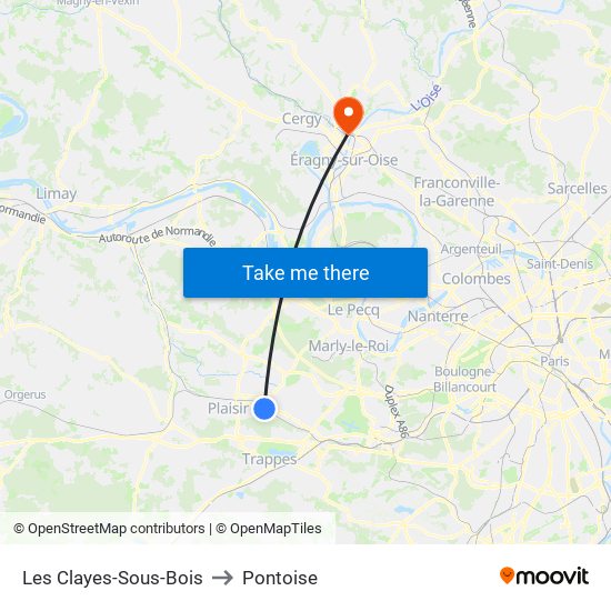 Les Clayes-Sous-Bois to Pontoise map