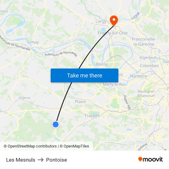 Les Mesnuls to Pontoise map