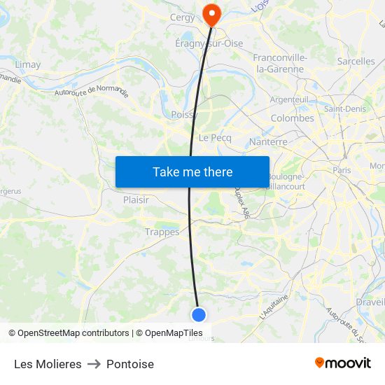 Les Molieres to Pontoise map