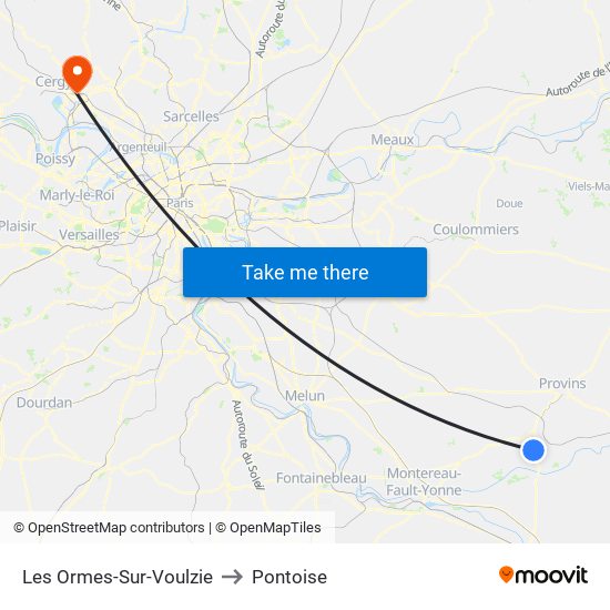 Les Ormes-Sur-Voulzie to Pontoise map