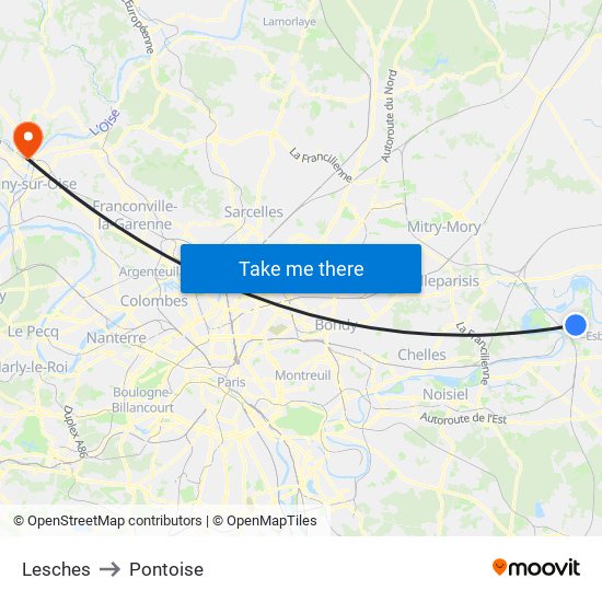 Lesches to Pontoise map