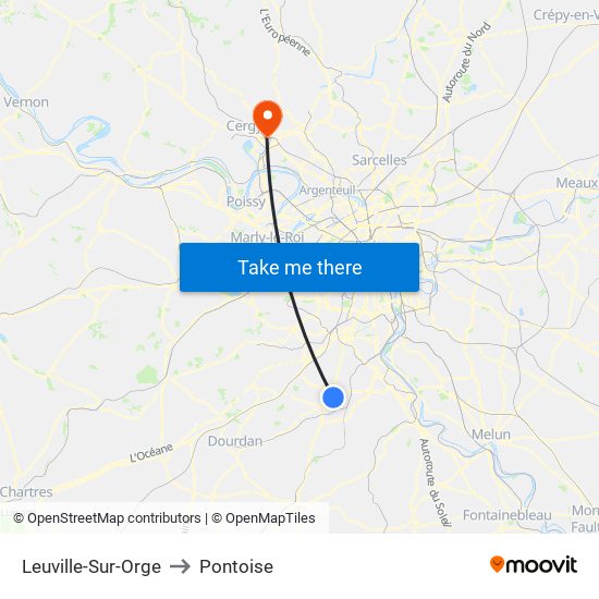 Leuville-Sur-Orge to Pontoise map
