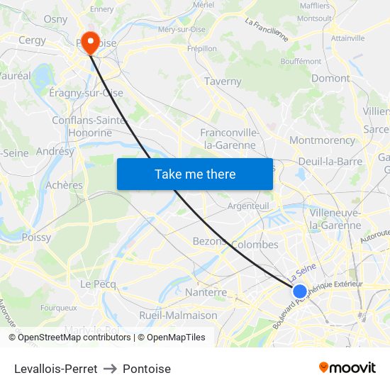 Levallois-Perret to Pontoise map