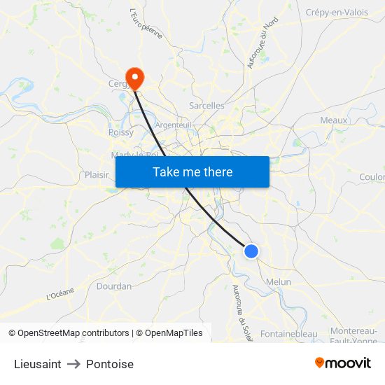 Lieusaint to Pontoise map