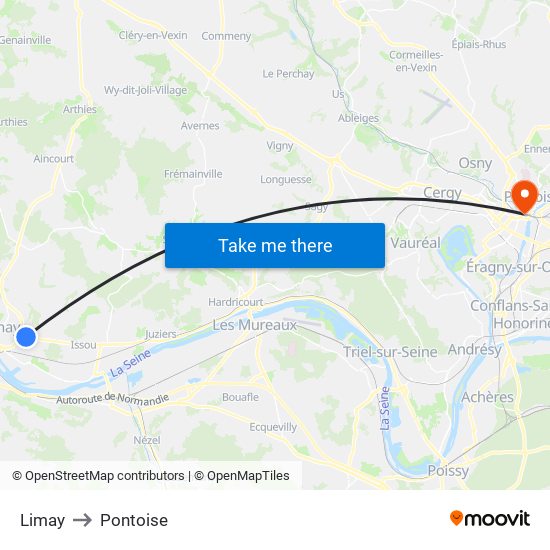 Limay to Pontoise map