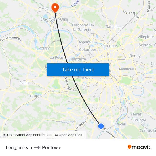 Longjumeau to Pontoise map