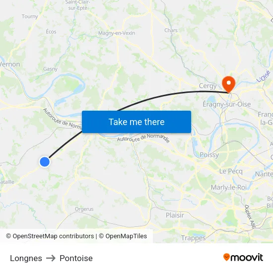 Longnes to Pontoise map